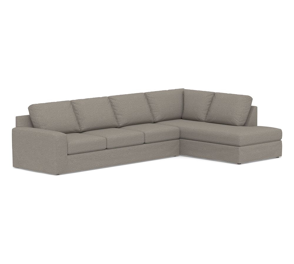 Big Sur Square Arm Slipcovered Left-Arm Grand Sofa Return Bumper Sectional, Down Blend Wrapped Cushions, Performance Chateau Basketweave Light Gray - Image 0