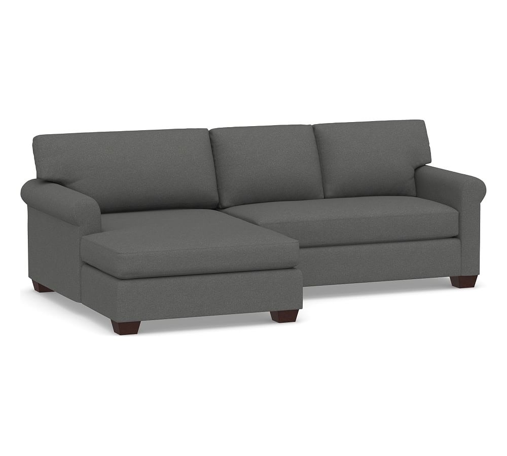 York Roll Arm Upholstered Right Arm Loveseat with Double Chaise Sectional and Bench Cushion, Down Blend Wrapped Cushions, Park Weave Charcoal - Image 0