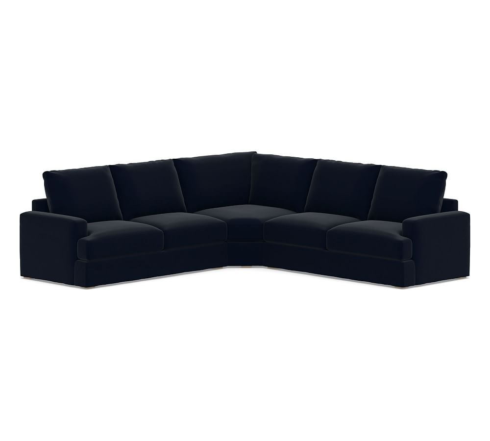 Canyon Square Arm Slipcovered 3-Piece L-Shaped Wedge Sectional, Down Blend Wrapped Cushions, Performance Plush Velvet Navy - Image 0
