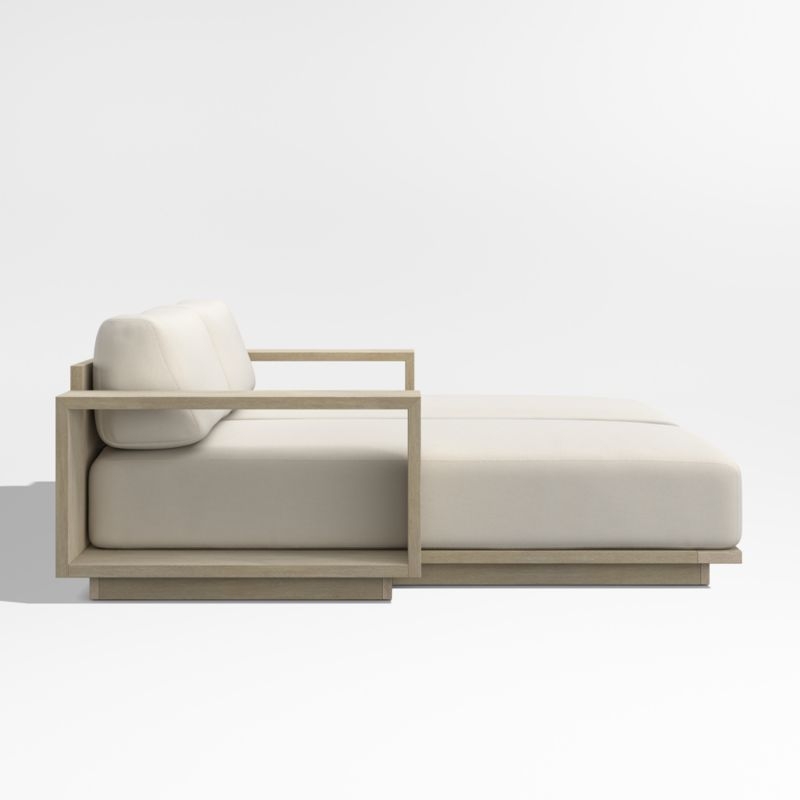 Mallorca 86" Wood Double-Chaise Outdoor Daybed with Ivory Cushions - Image 2