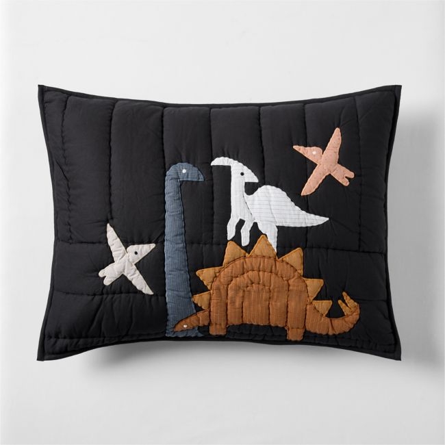 Dino Tower Embroidered Organic Cotton Kids Pillow Sham - Image 0