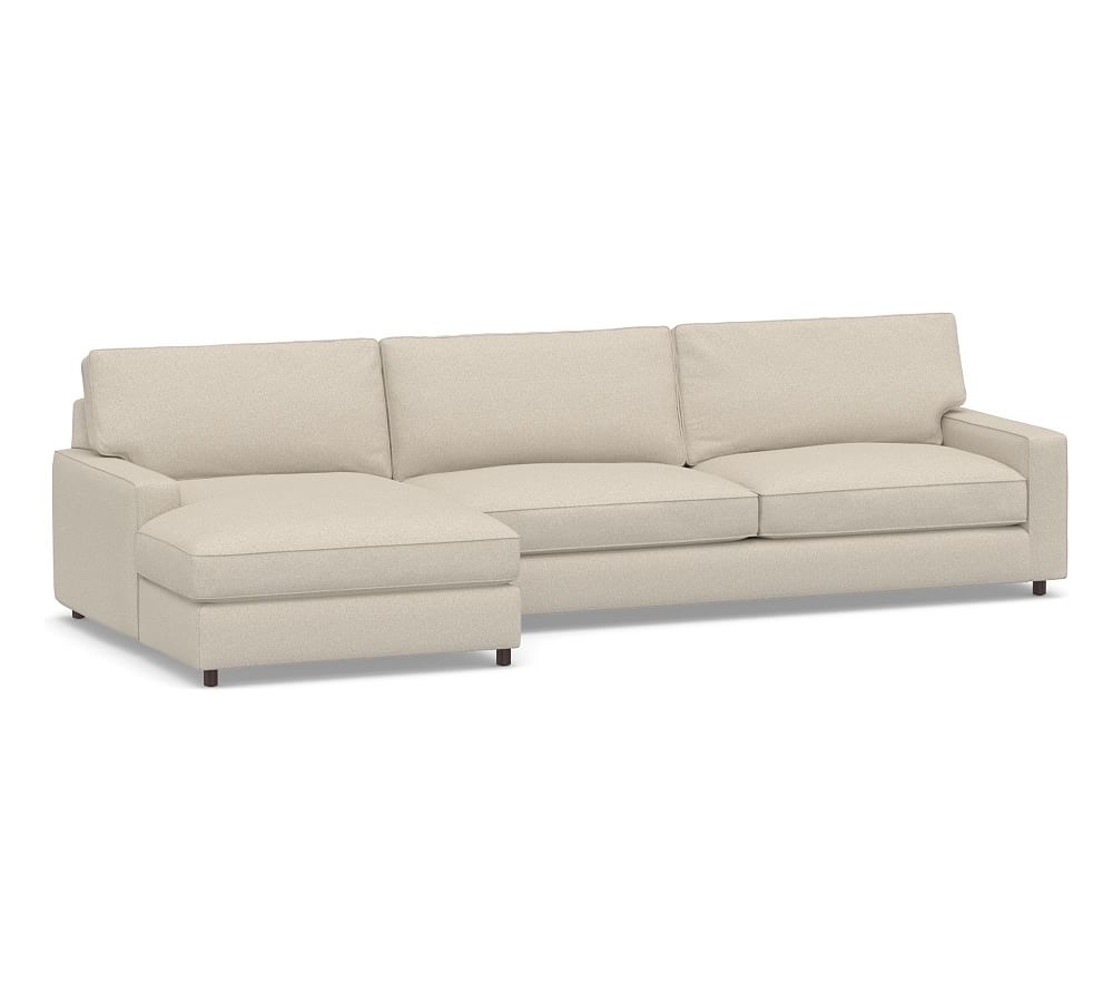 PB Comfort Square Arm Upholstered Right Arm Sofa with Double Chaise Sectional, Box Edge Down Blend Wrapped Cushions, Textured Twill Khaki - Image 0
