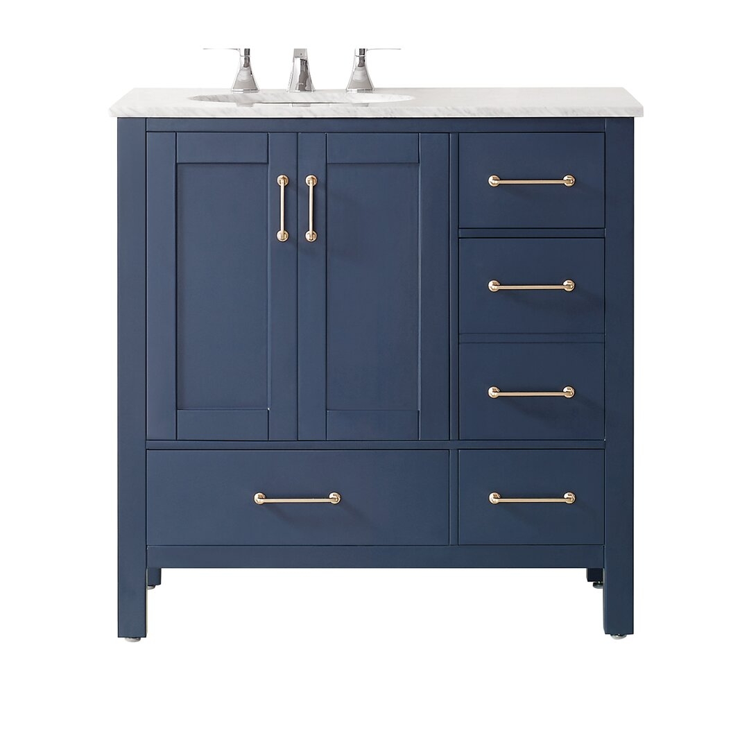 "Vinnova Gela 36"" Single Vanity In Royal Blue With Carrara White Marble Countertop Without Mirror" - Image 0