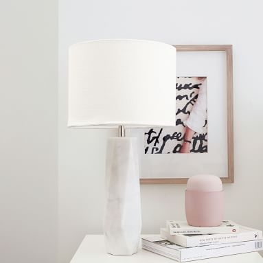 Faceted Marble Table Lamp, White - Image 1