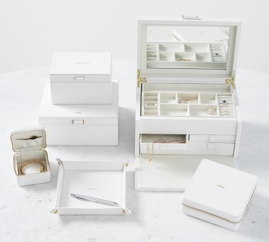 Quinn Jewelry Box, Large 13" x 9.25", White, Foil Debossed - Image 5