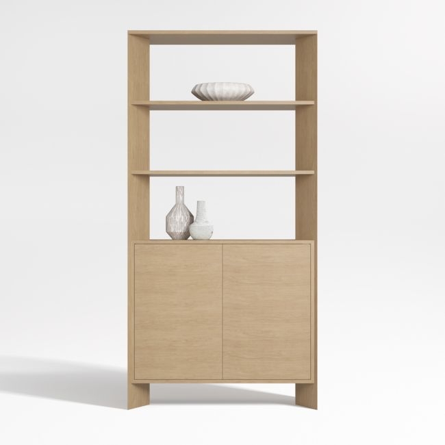 Terrazza 38" Natural Solid Oak Wood 2-Shelf Storage Bookcase Cabinet - Image 0