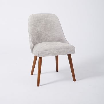 Mid-Century Upholstered Dining Chair, Performance Coastal Linen, Beligan Flax, Pecan - Image 3