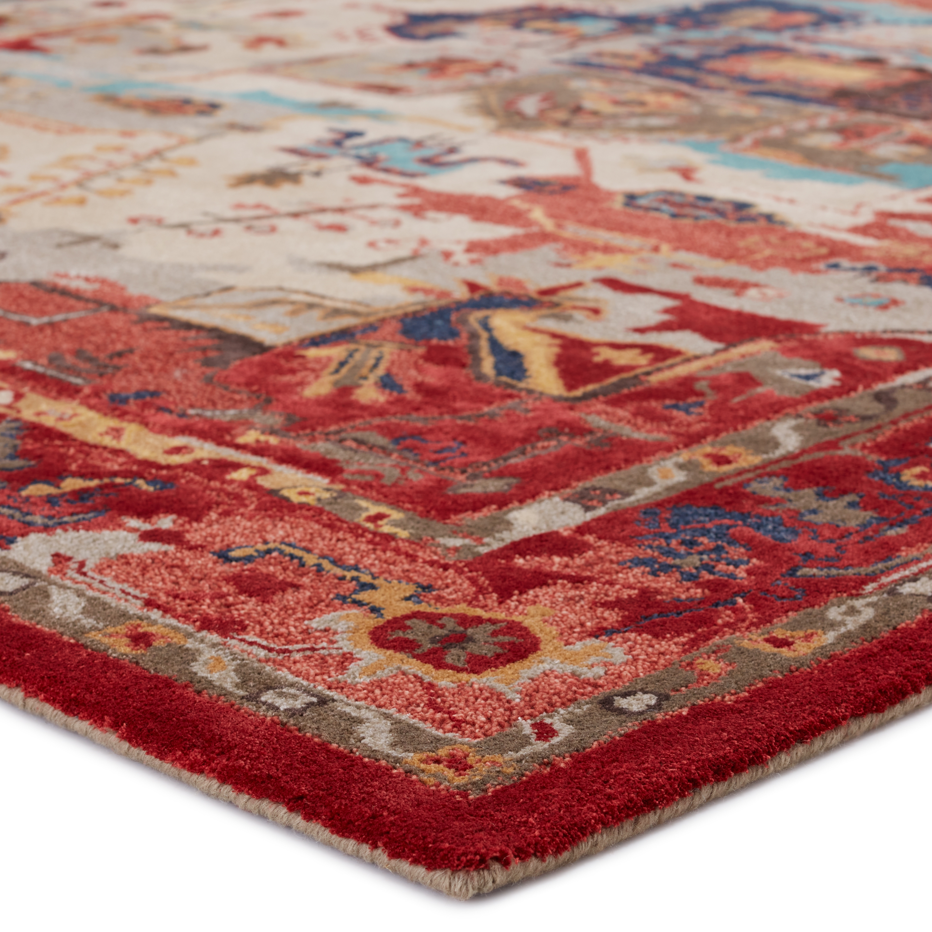 Lilith Handmade Medallion Red/ Aqua Area Rug (5'X8') - Image 1