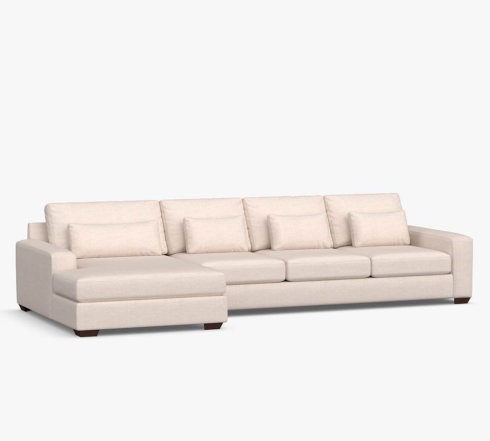 Big Sur Square Arm Upholstered Right Arm Grand Sofa with Double Chaise SCT, Down Blend Wrapped Cushions, Performance Heathered Basketweave Alabaster White - Image 1