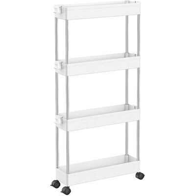 4 Tier Slim Storage Cart Mobile Shelving Unit Organizer Slide Out Storage Rolling Utility Cart Tower Rack For Kitchen Bathroom Laundry Narrow Places, Plastic & Stainless Steel - Image 0