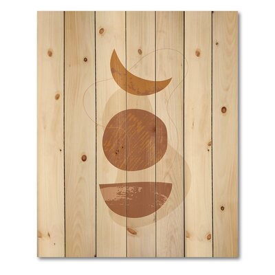 Moon And Sun Shapes In Retro Terracotta Tones I - Modern Print On Natural Pine Wood - Image 0