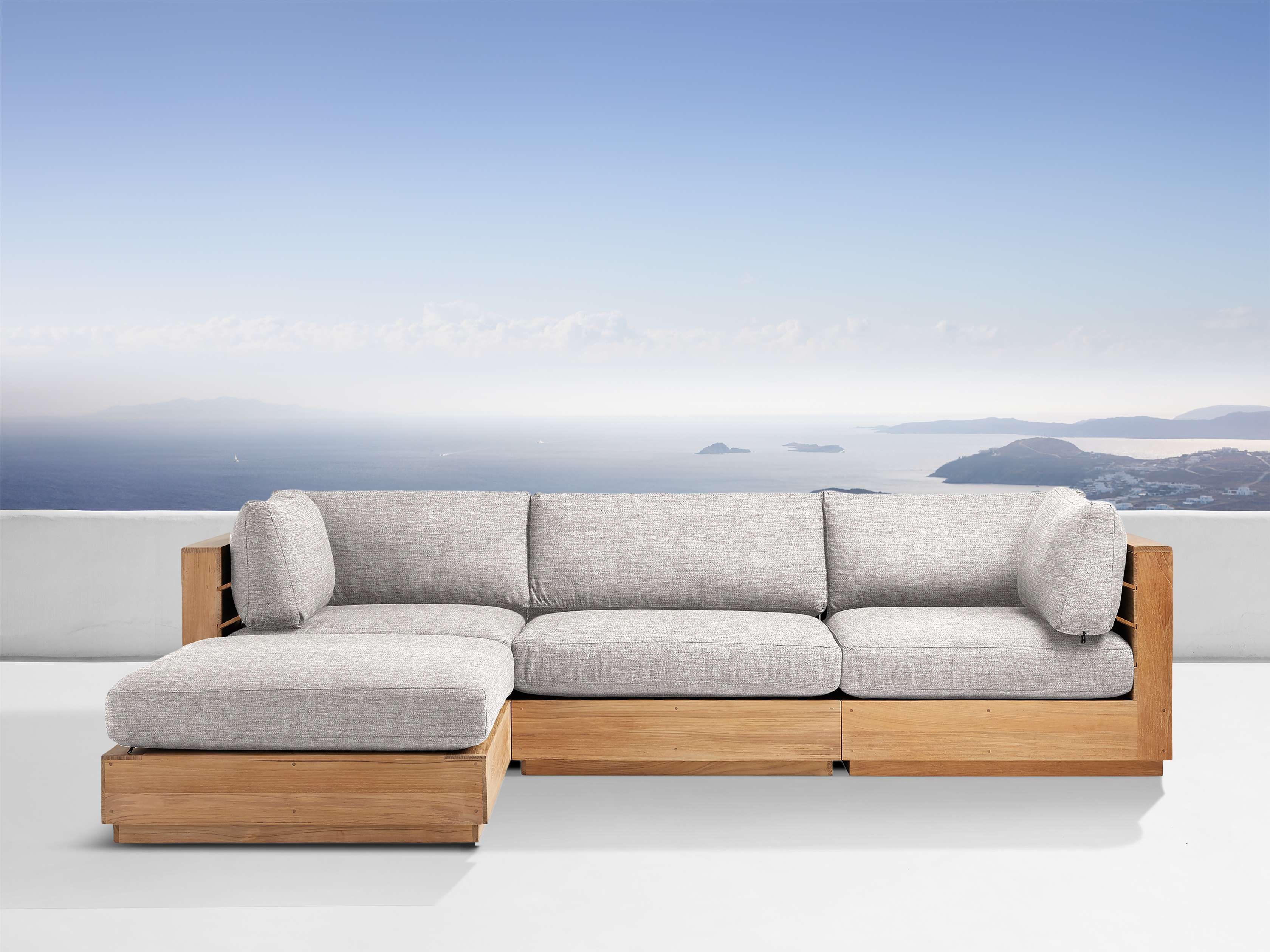 Bal Harbour Outdoor Four-Piece Sectional Teak in Natural  Shardai Zinc/Left Arm - Image 0