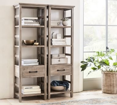 Paulsen Reclaimed Wood Double Bookcase, Cinder Gray - Image 1