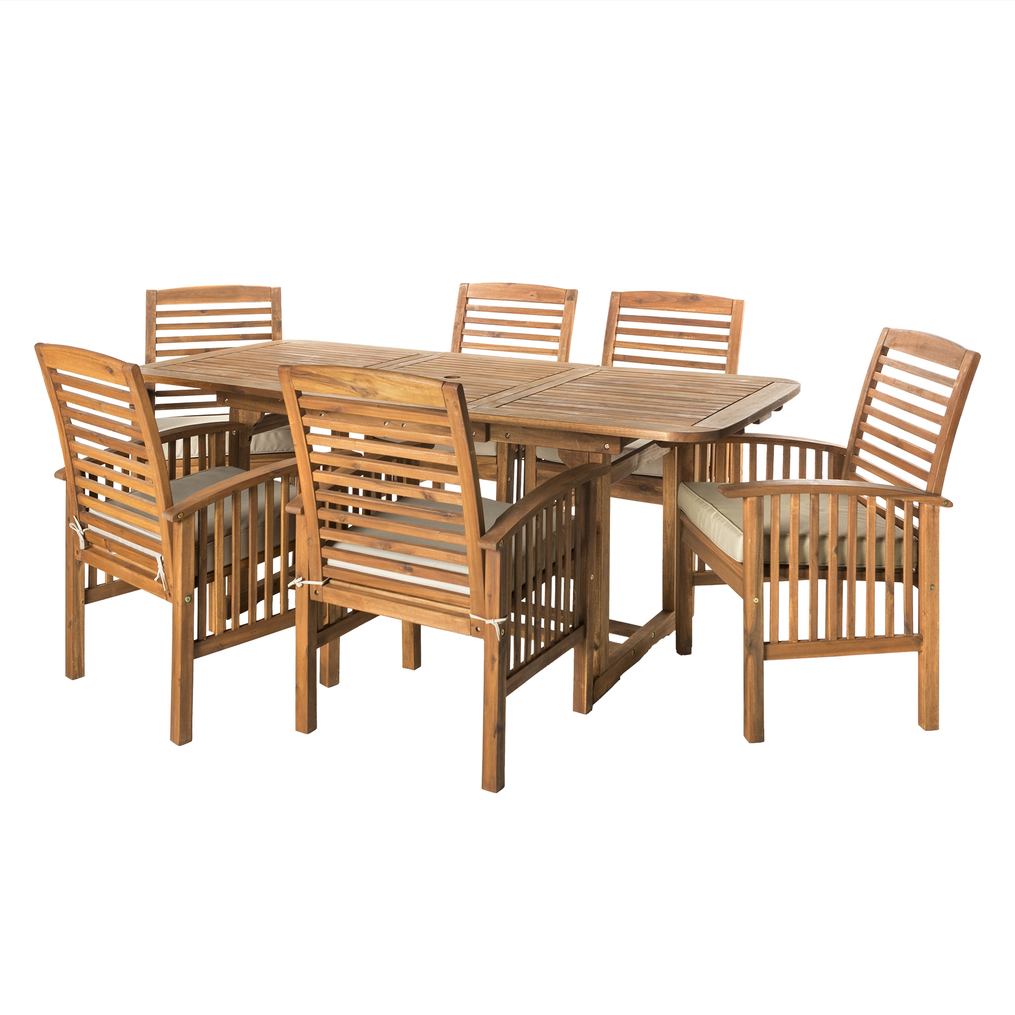 7-Piece Acacia Wood Outdoor Patio Dining Set with Cushions - Brown - Image 0