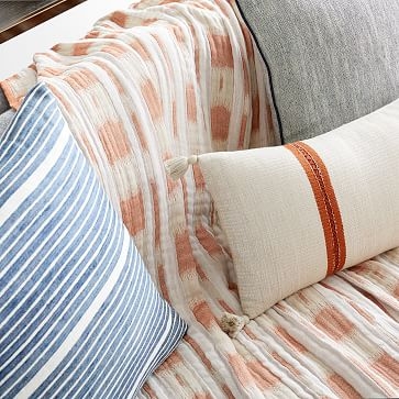 Silk Mono Stripe Pillow Cover, Natural, 12"x21" - Image 1