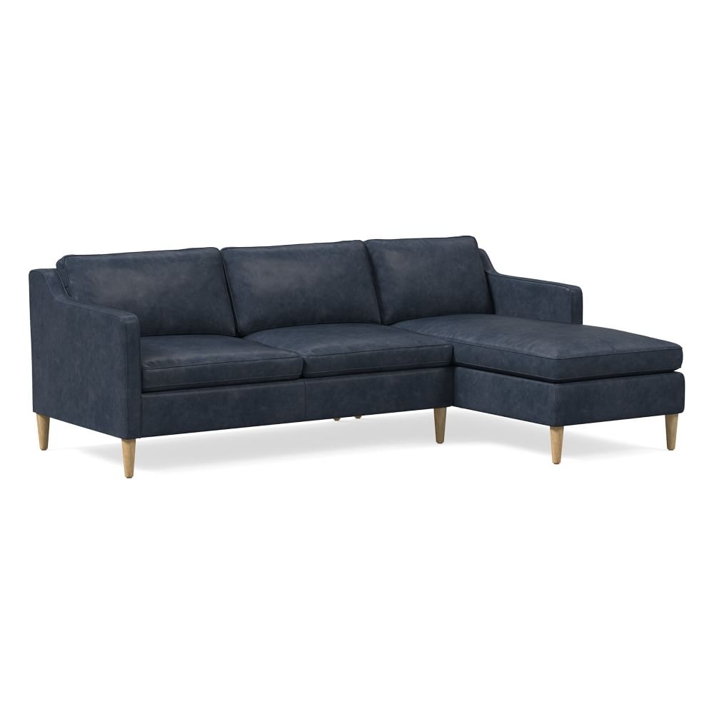 Hamilton 93" Right 2-Piece Chaise Sectional, Oxford Leather, French Navy, Almond - Image 0
