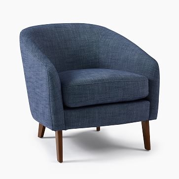 Jonah Chair, Performance Yarn Dyed Linen Weave, French Blue, Pecan-Individual - Image 0