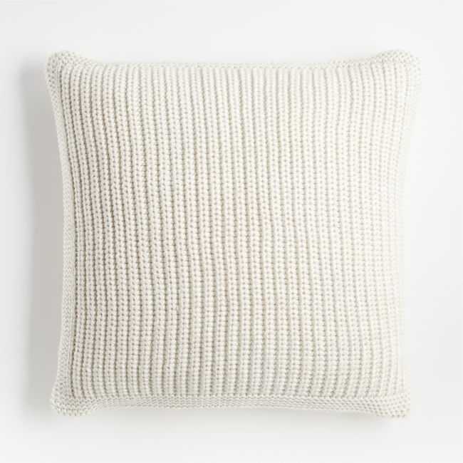Arctic Ivory Wool Blend 23''x23" Fisherman Knit Throw Pillow with Down-Alternative Insert - Image 0