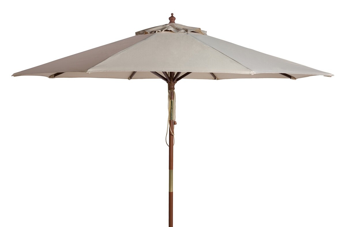 Cannes 11Ft Wood Umbrella - Beige - Safavieh - Image 0