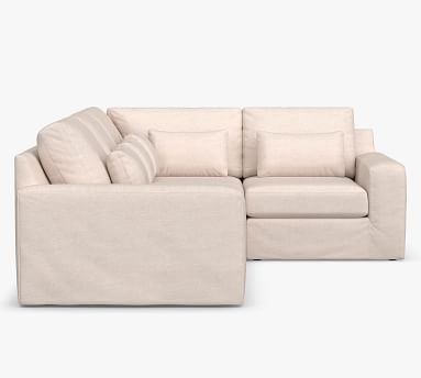 Big Sur Square Arm Slipcovered Deep Seat Right Arm 3-Piece Corner Sectional with Bench Cushion, Down Blend Wrapped Cushions, Brushed Crossweave Light Gray - Image 3