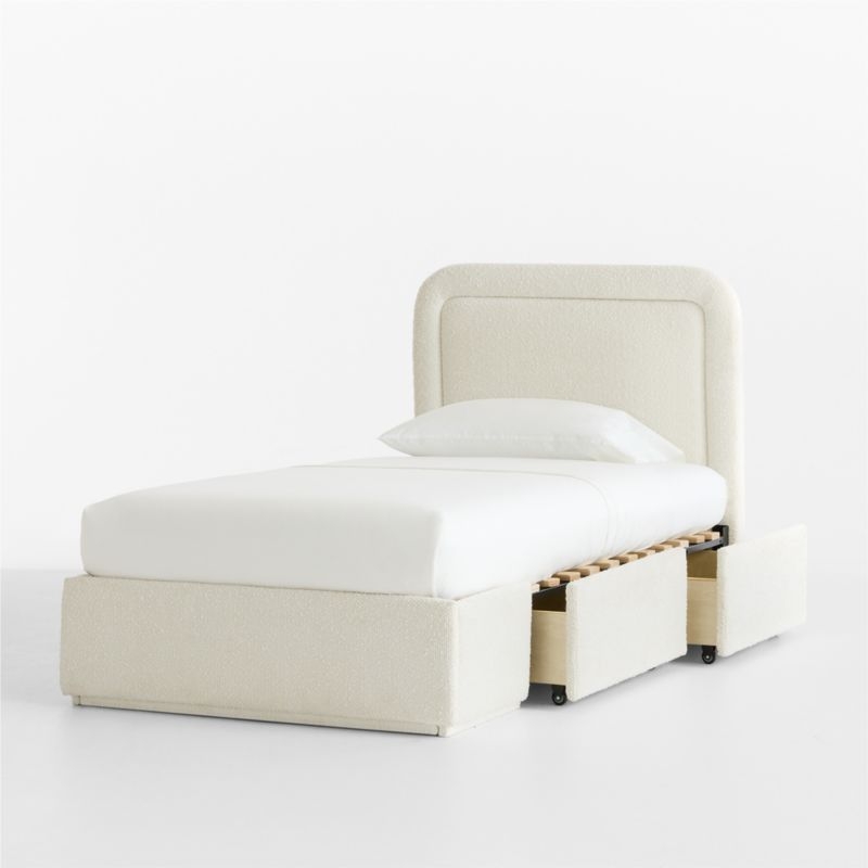 Mira Cream Performance Boucle Upholstered Kids Twin Storage Bed - Image 3