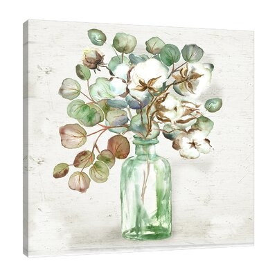 "Cotton Boll & Eucalyptus In Vintage Bottle" Gallery Wrapped Canvas By Winston Porter - Image 0