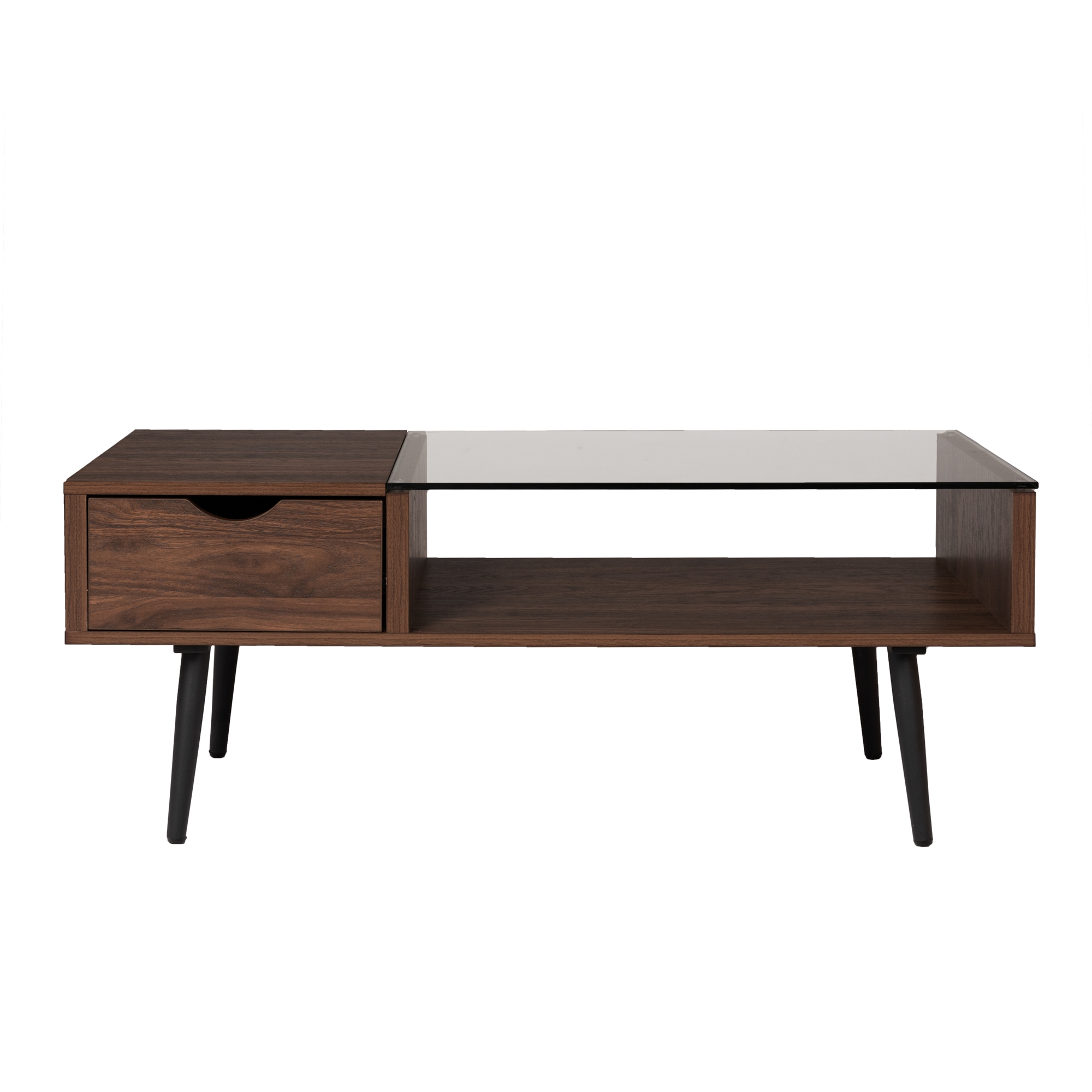 Juniper Mid Century Modern Wood and Glass Coffee Table - Dark Walnut - Image 0