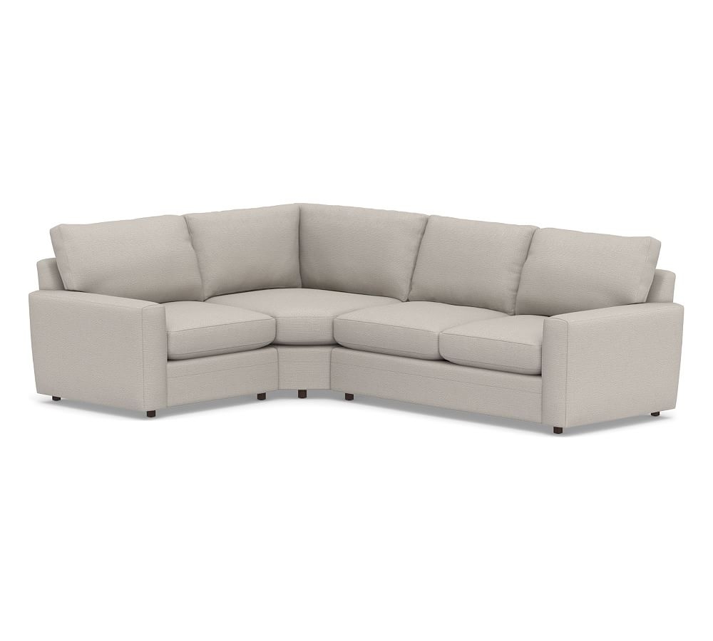 Pearce Modern Square Arm Upholstered Right Arm 3-Piece Wedge Sectional, Down Blend Wrapped Cushions, Chunky Basketweave Stone - Image 0