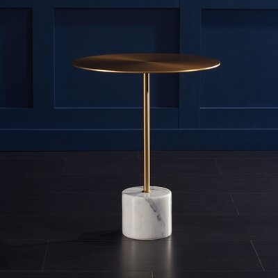 Anceline Pedestal End Table, Antique Brass & White - Image 0