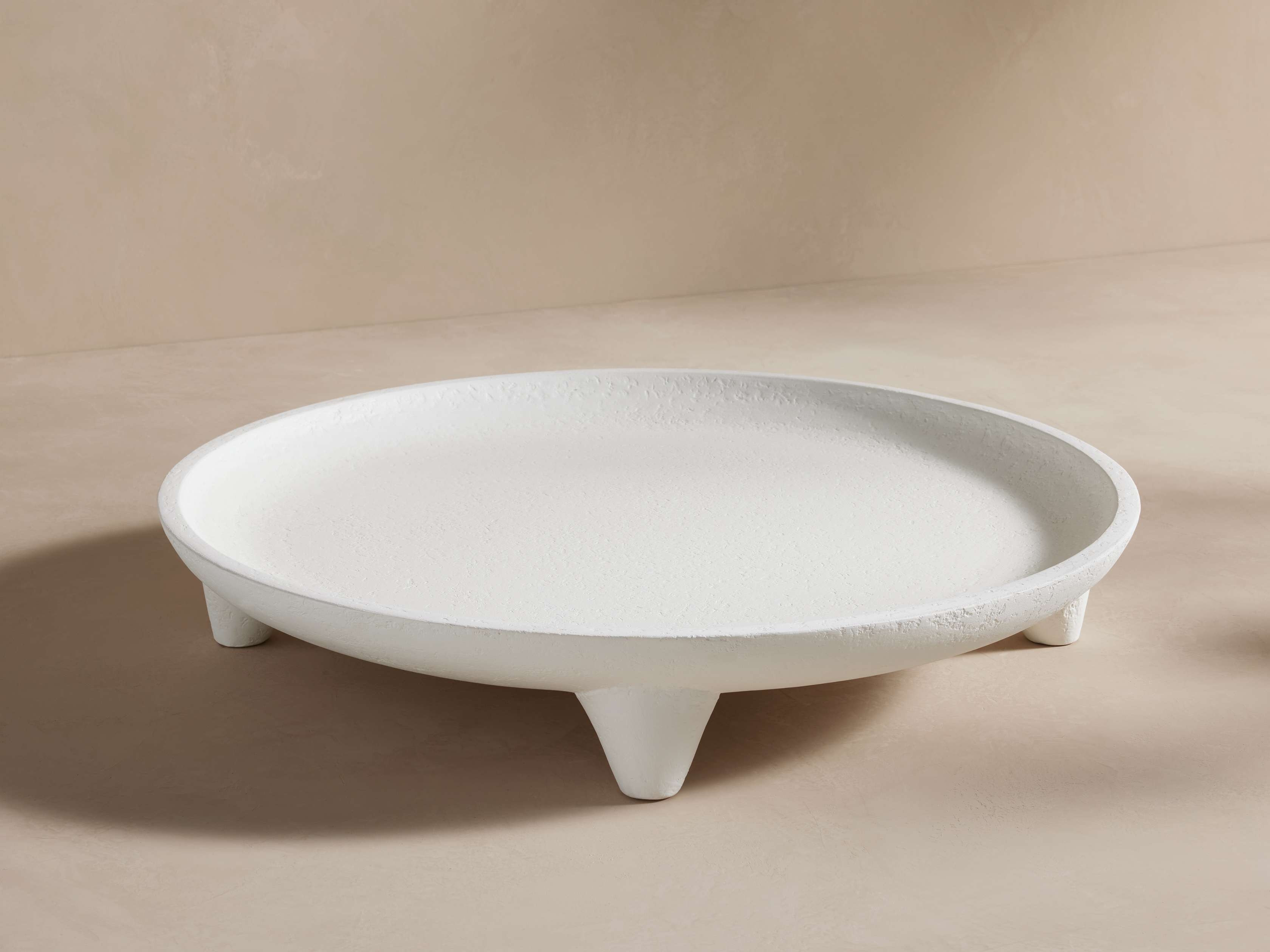 Calliope Round Tray in Natural Wood Small White  Antique  - Image 0