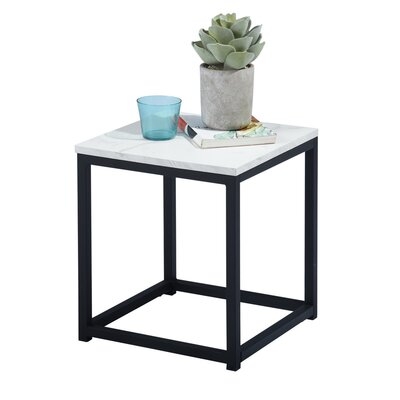 White Marble Print End Table/Side Table/Night Stand, Upgrade Version With Metal Frame Box - Image 0