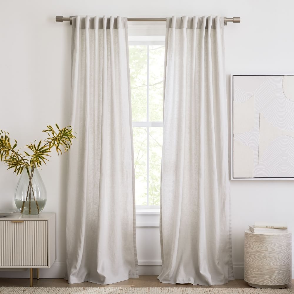 Sheer European Flax Linen Curtain, Pearl Gray, 48"x84", Set of 2 - Image 0