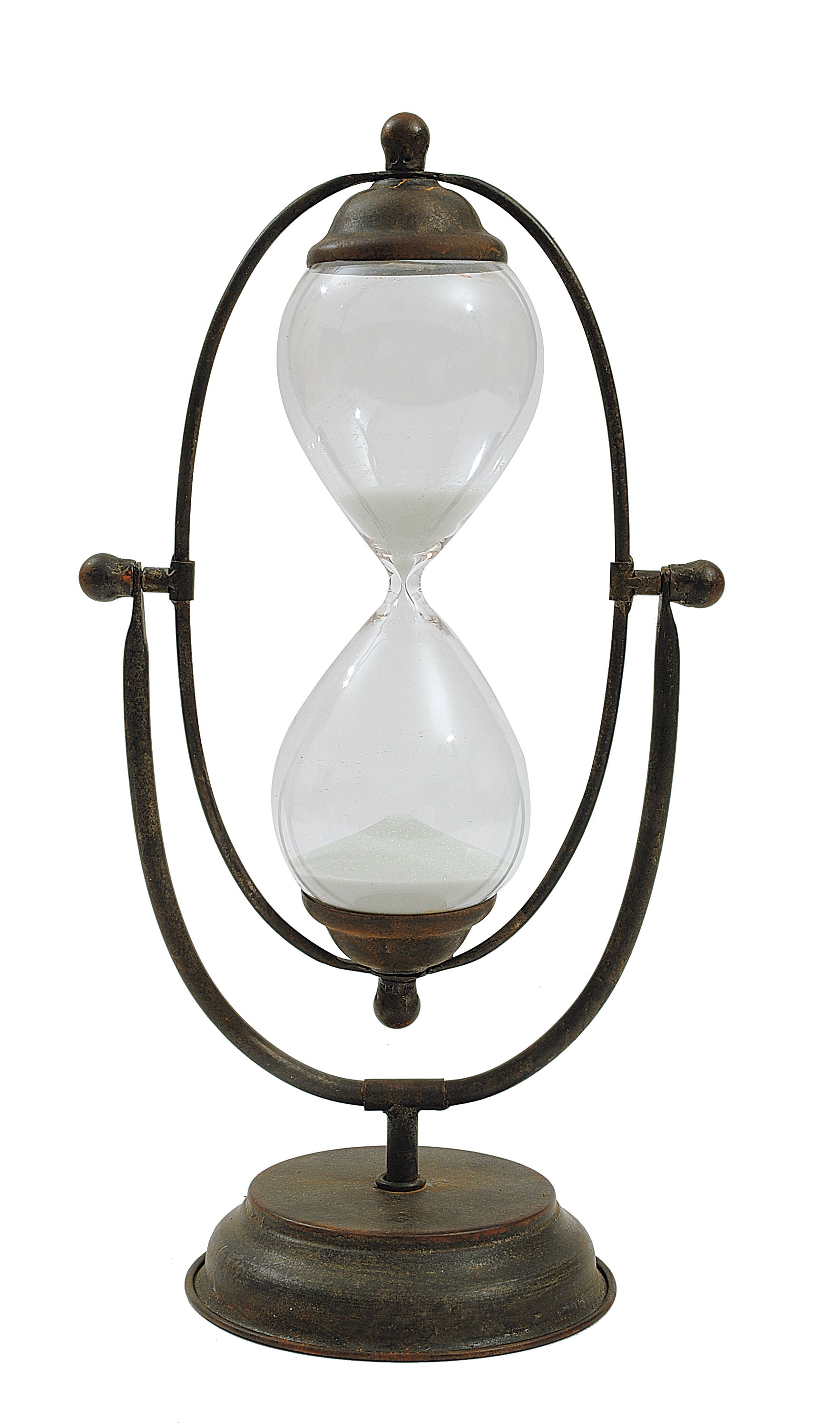 Decorative Metal Hourglass with White Sand, Rust - Image 1