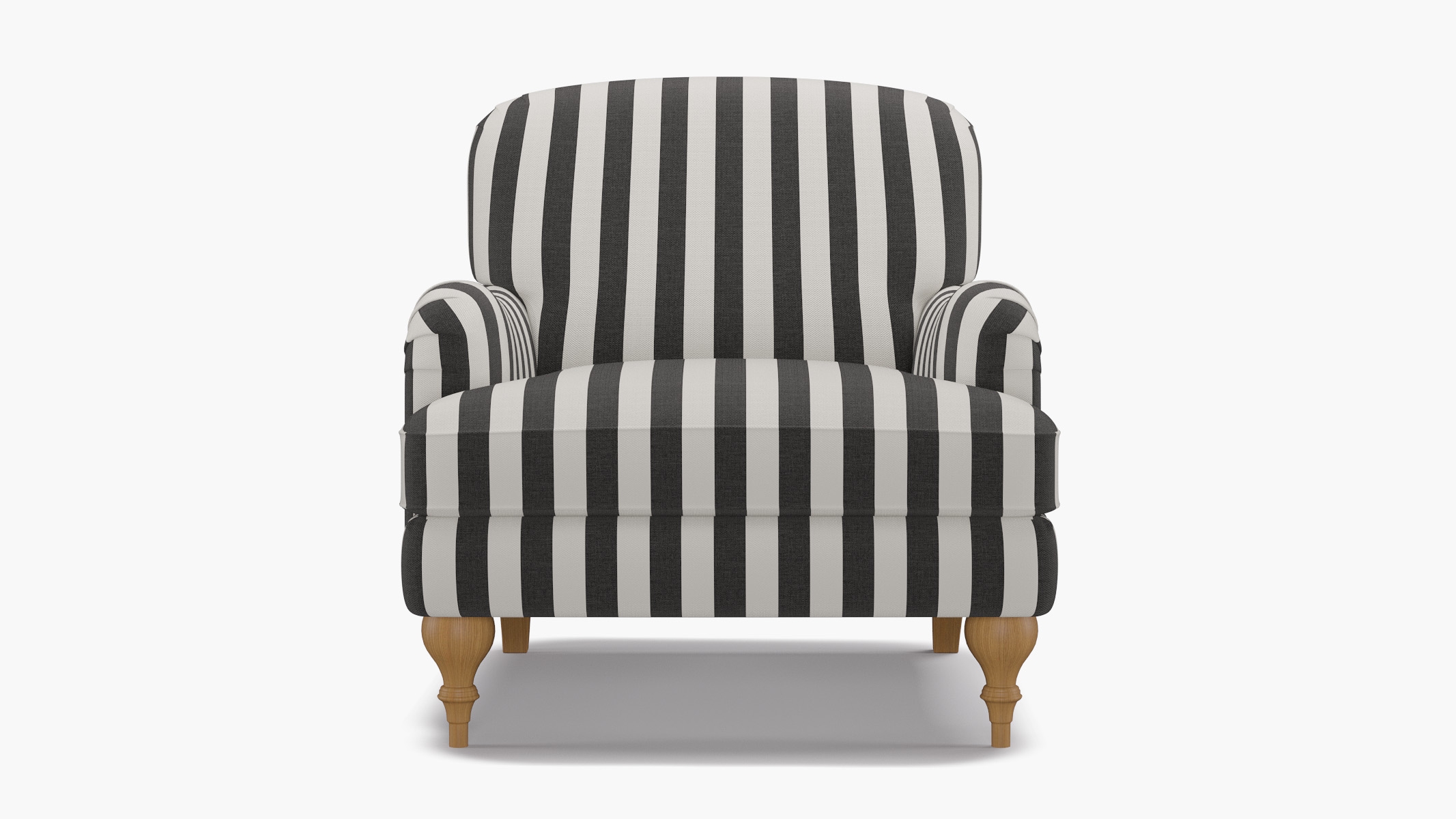 English Roll Arm Chair, Ink Cabana Stripe, Natural Turned Wood Leg - Image 0