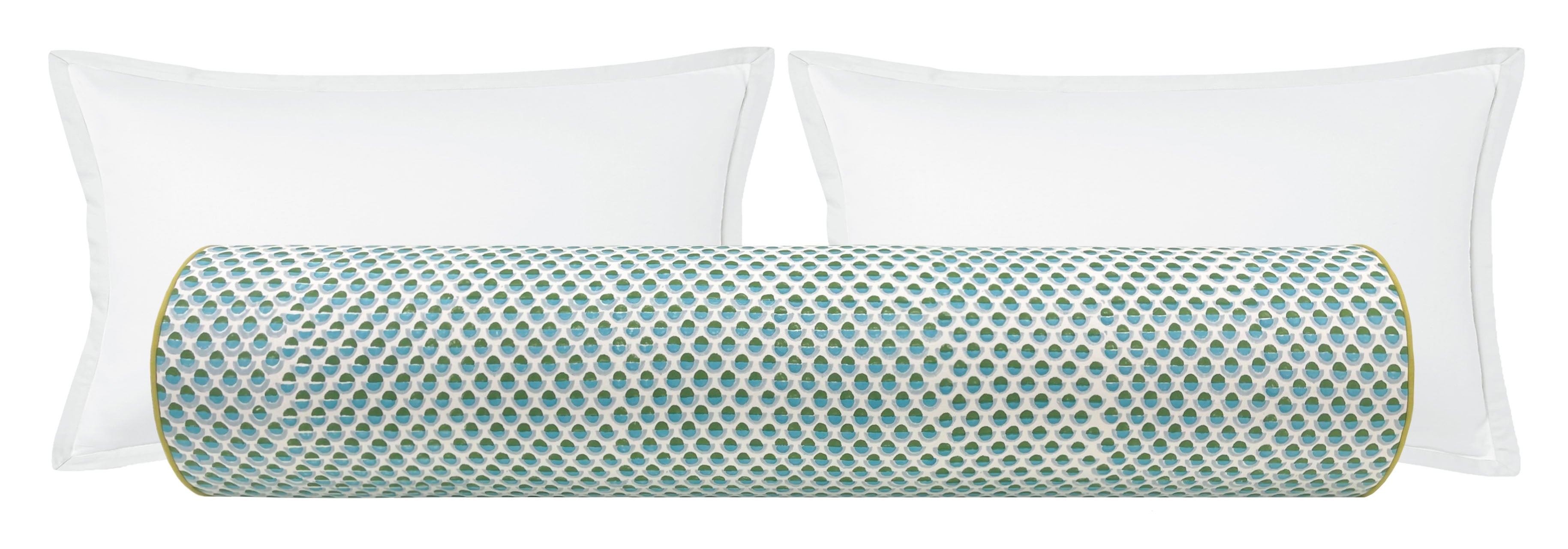 OCS X LDC II | BOLSTER | SERENA DUGAN : OLGA // OCEAN BLOCK PRINT + CLASSIC LINEN // CHARTREUSE CORDING - TWIN // 9" X 24" - Image 4