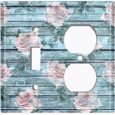 Metal Light Switch Plate Outlet Cover (Light Blue Pink Flower Fence - Single Toggle Single Duplex) - Image 0