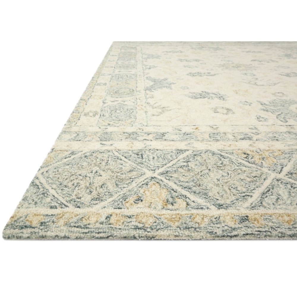 Remy French Country Light Ivory Blue Wool Patterned Rug - 2'6" x 7'6" - Image 1