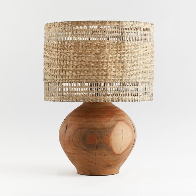 Wood Table Lamp with Woven Shade - Image 0