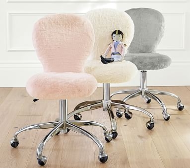 Swivel Round Upholstered Task Chair, Gray Fur, Unlimited Flat Rate Delivery - Image 5