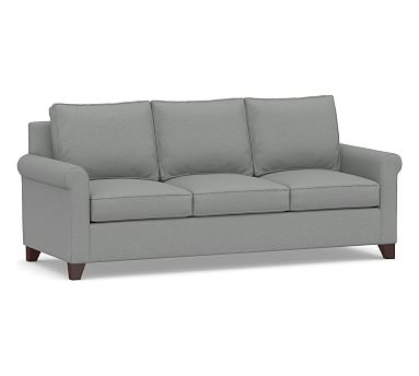 Cameron Roll Arm Upholstered Queen Sleeper Sofa with Air Topper, Polyester Wrapped Cushions, Performance Brushed Basketweave Chambray - Image 0