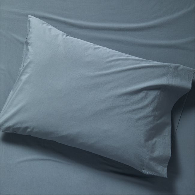 Cozy Cloud Slate Blue Washed Organic Cotton Kids Pillowcase - Image 0
