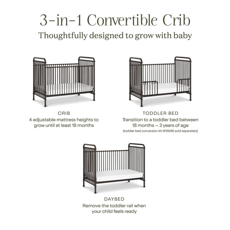 Namesake Abigail Black Vintage Iron 3-in-1 Convertible Baby Crib - Image 1