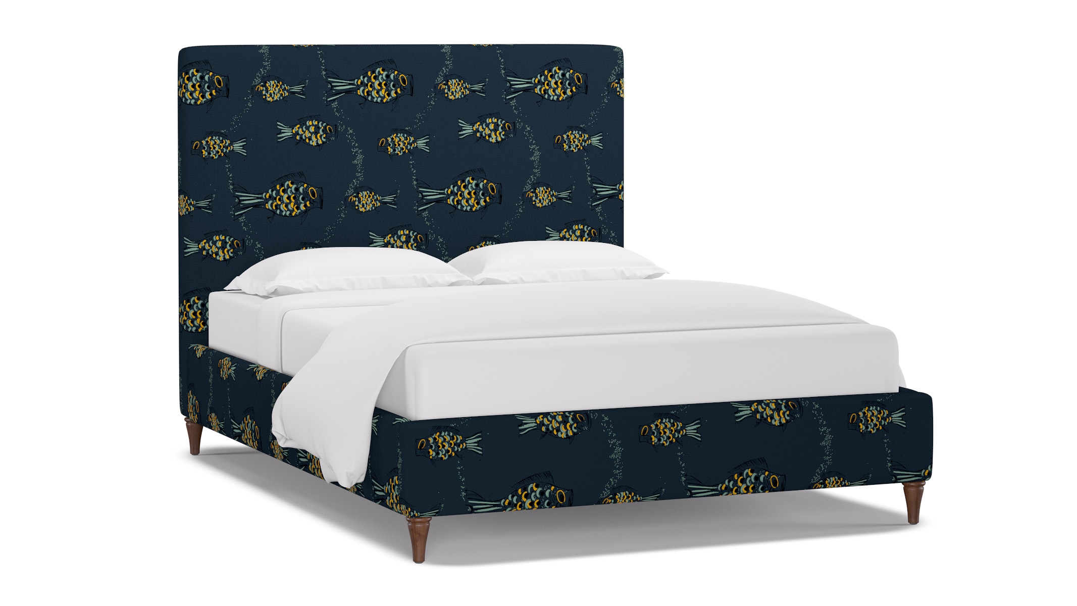 Classic Bed, Indigo Sakana, Walnut Decorative Tapered Leg, Twin - Image 1