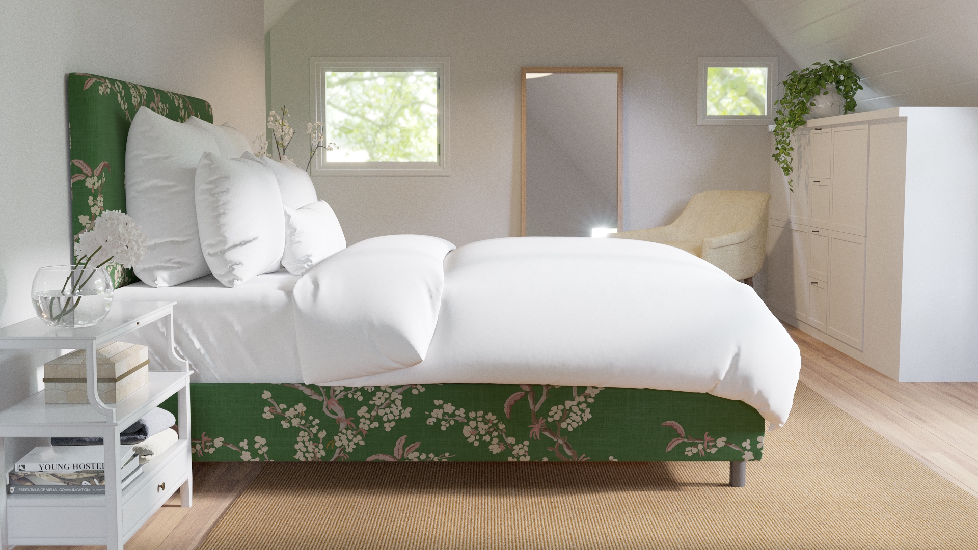Square Back Bed, Jade Cherry Blossom, Queen - Image 3