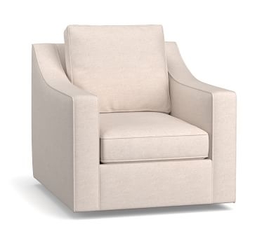 Cameron Slope Arm Upholstered Deep Seat Swivel Armchair, Polyester Wrapped Cushions, Performance Heathered Basketweave Navy - Image 0