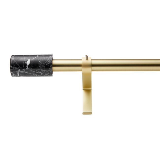 Brushed Brass with Black Marble Finial Curtain Rod Set 48"-88"x.75"Dia. - Image 0