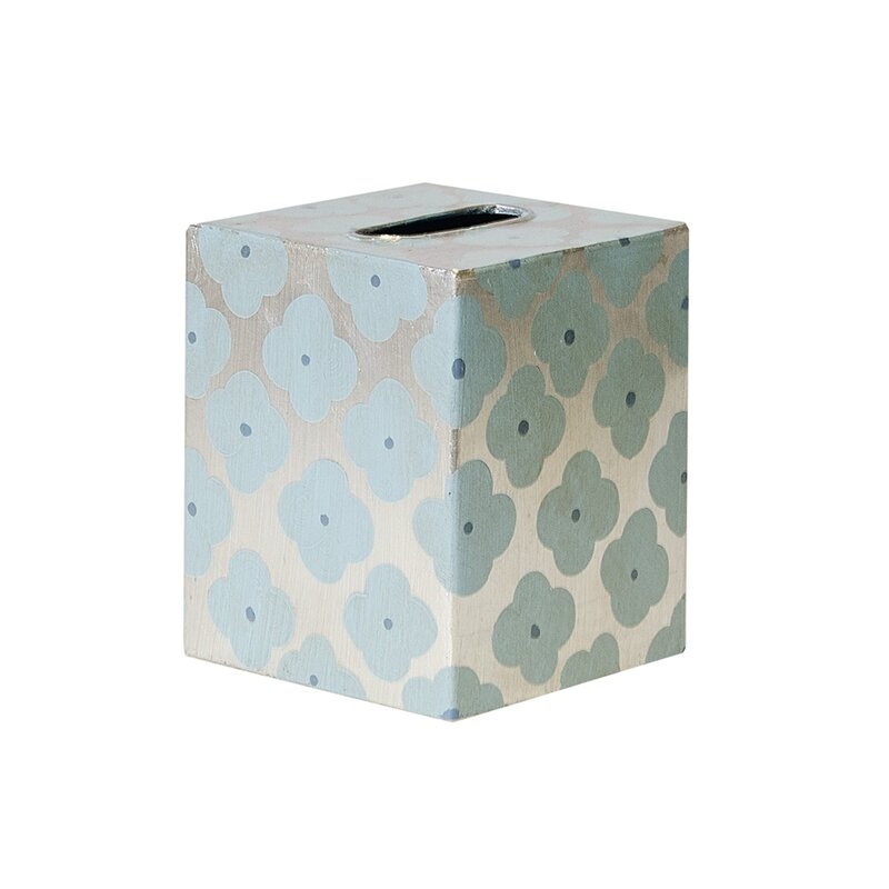 Worlds Away Pattern Tissue Box Cover Color: Blue/Silver - Image 0