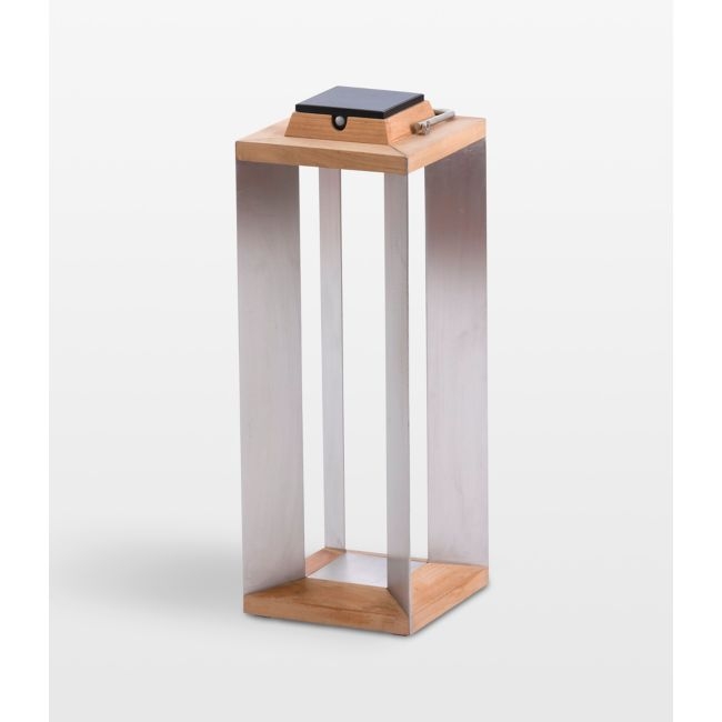 Blade Teak and Stainless Steel LED Solar Outdoor Lantern 26" - Image 0