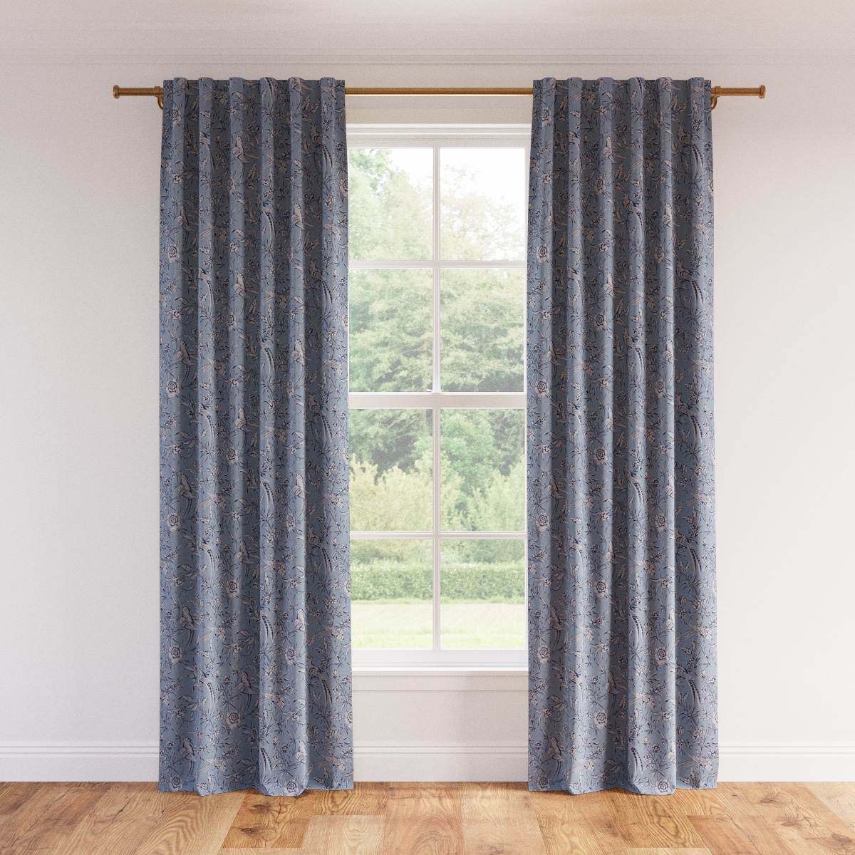 Printed Linen Curtain, Blue Aviary, 50" x 96", Privacy - Image 0