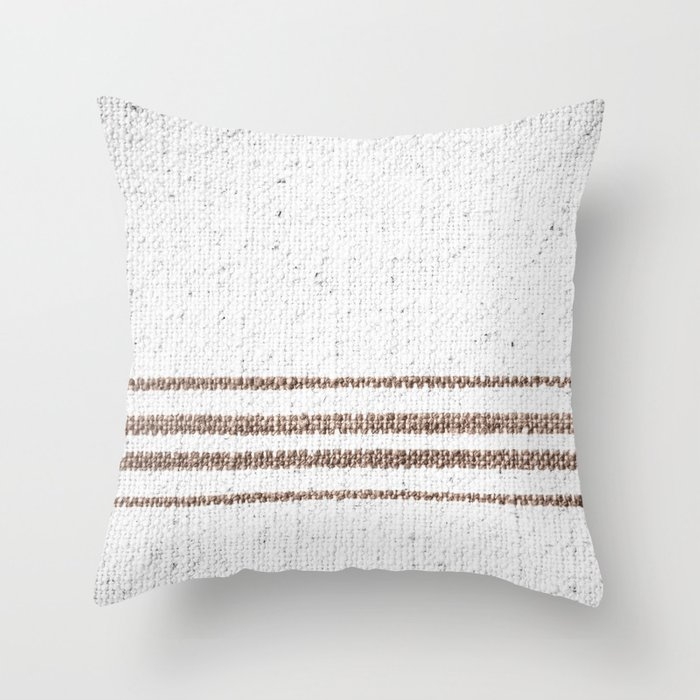 Farmhouse Grain Sack Dark Brown Stripes Throw Pillow by Christina Lynn Williams - Cover (20" x 20") With Pillow Insert - Outdoor Pillow - Image 0